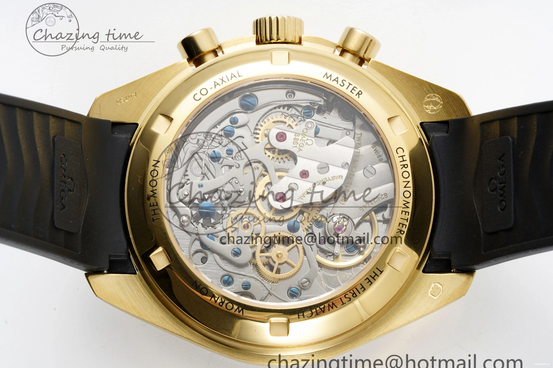 0421 TimelessDesign Speedmaster Moonwatch in Moonshine Gold YG RMF Best Edition YG Dial on Black Rubber Strap Manual Chrono 7834